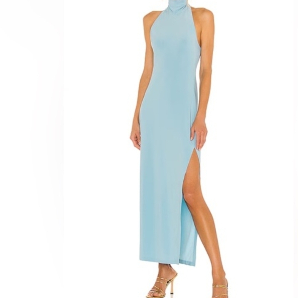 Norma Kamali Light Blue Halter Maxi Dress